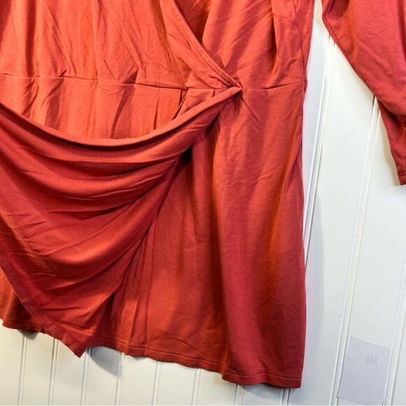 J Jill Wearever Collection V Neck Faux Wrap Front 3/4 Sleeve Top Coral L - Picture 13 of 16